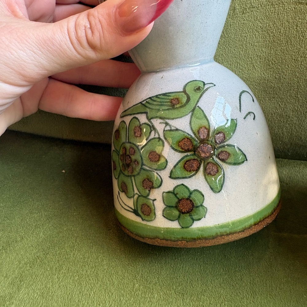 Vintage Ken Edwards Set Of 2 El Palomar Mexican Pottery Bird & Floral Egg Cups - Picture 3 of 9